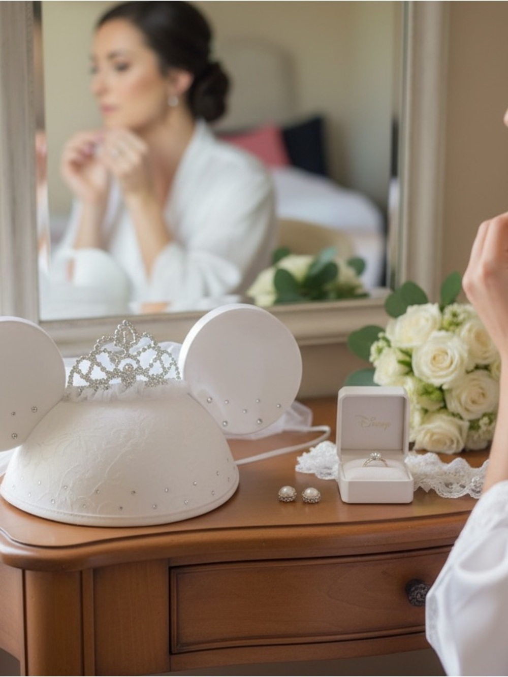 White Mickey Ears with Sparkling Tiara